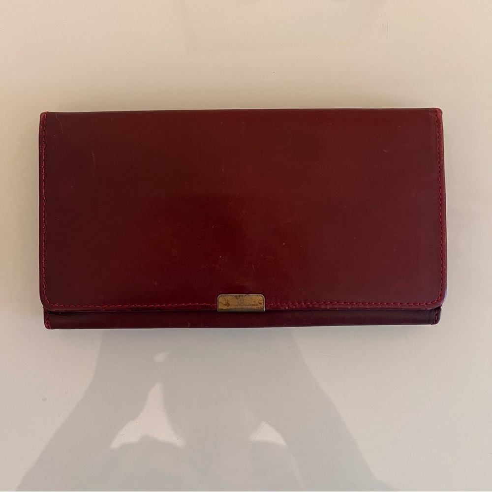 GUCCI Vintage Burgundy Leather Envelope Wallet Clutch Gold Logo - Picture 12 of 15